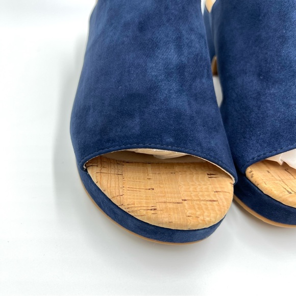 Kenneth Cole 6.5 Blue Suede Leather Platform Mules Slides Sandals Heels Shoes - Picture 4 of 15